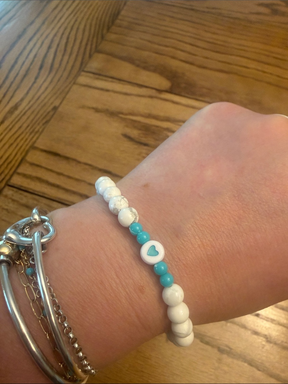 H.E.L.P by T. Jazelle - Handmade White and Turquoise Heart Bead Bracelet